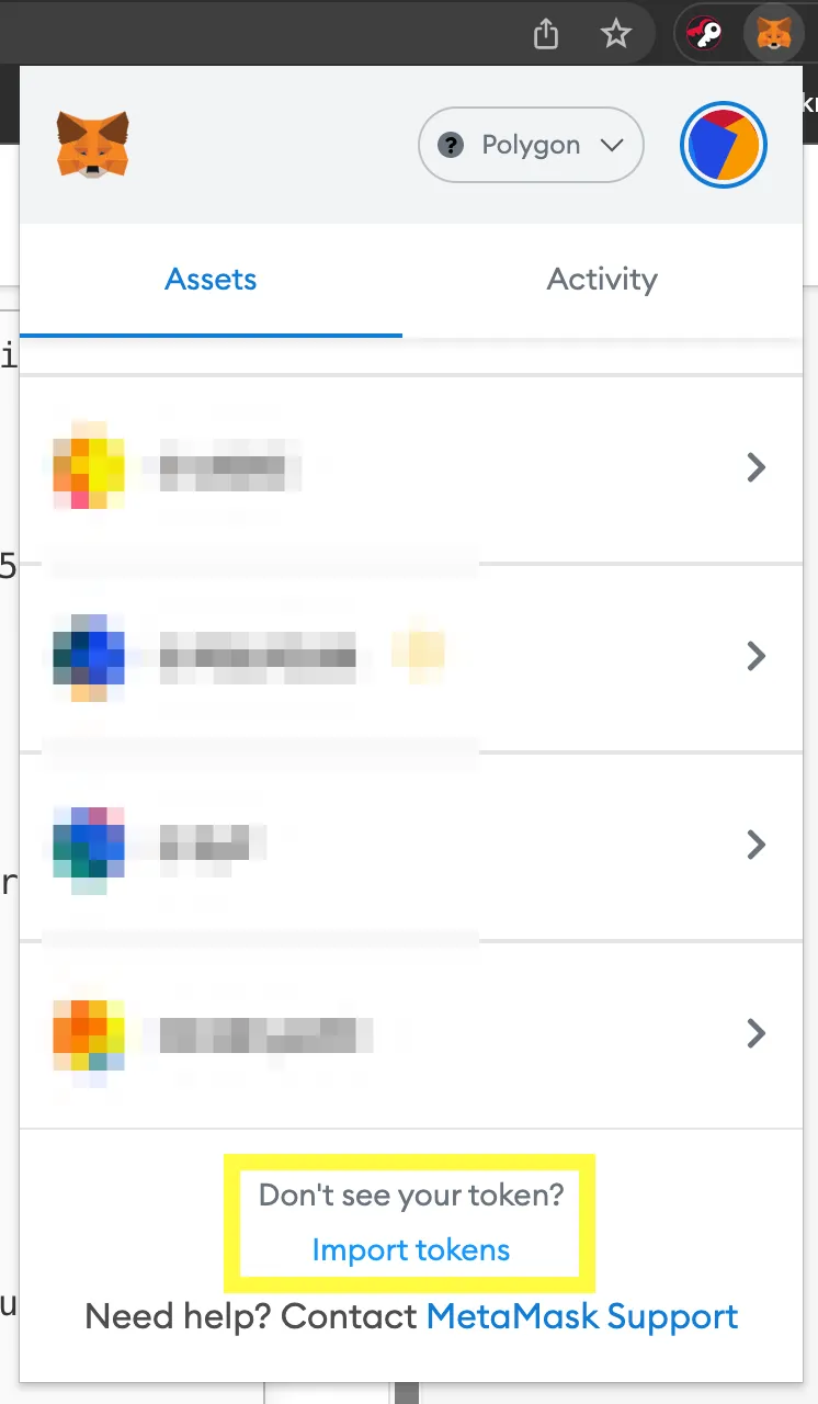 Import tokens on MetaMask.