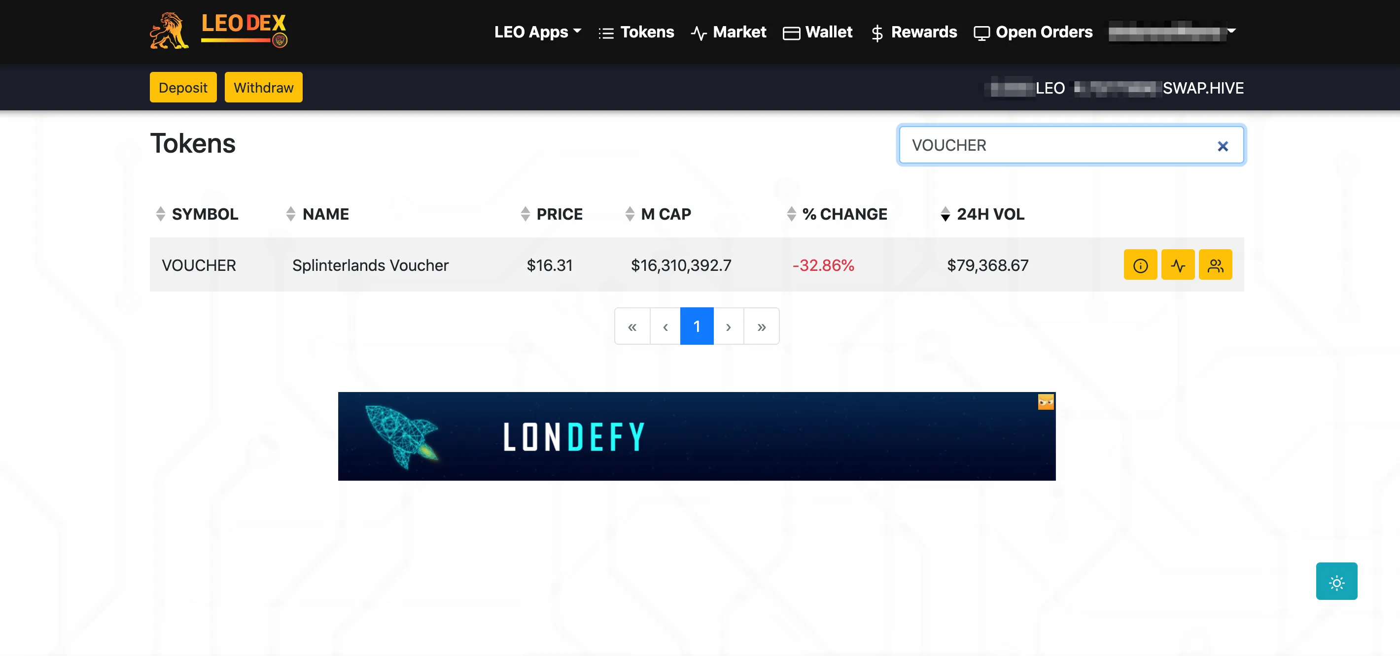 Access your Hive-Engine account via the Leo DEX and search for VOUCHER under the tokens tab.