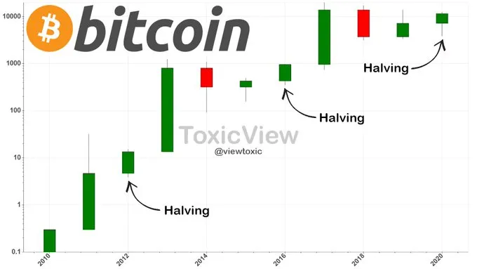 The BTC yearly candles show an explosive rally the candle after the candle.
